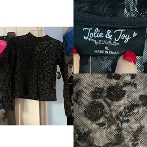 Flocked Mesh Floral Long Sleeve Top